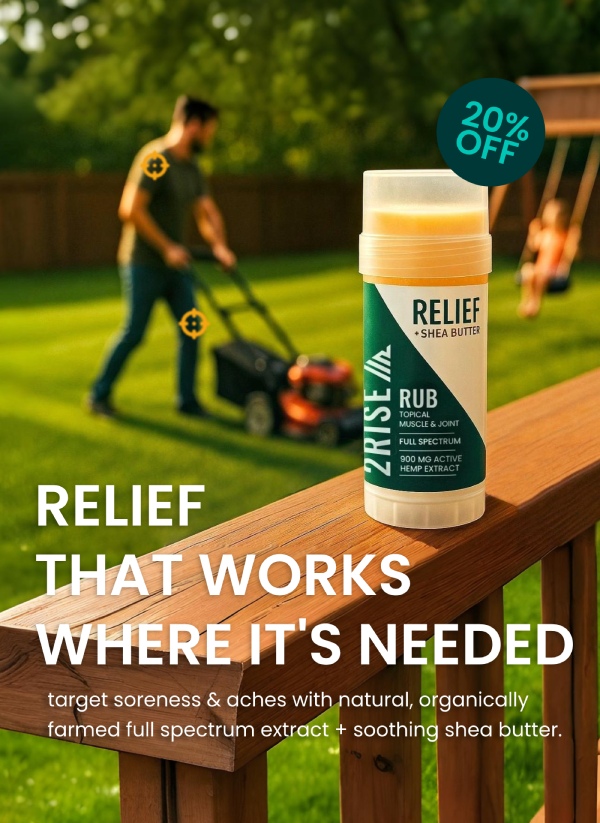 Relief That Works Where It's Needed. target soreness & aches with natural, organically farmed full spectrum extract + soothing shea butter.